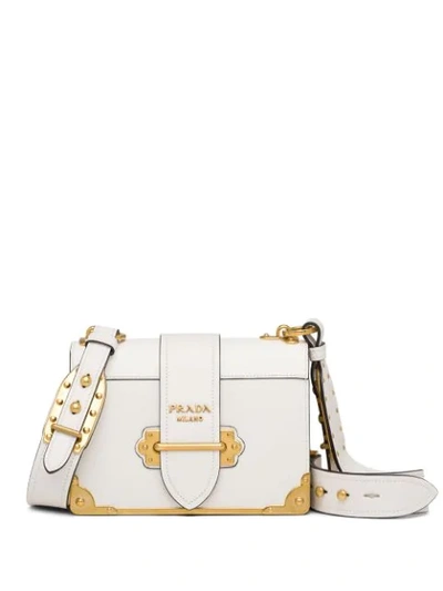 Prada Cahier Small Leather Shoulder Bag In White