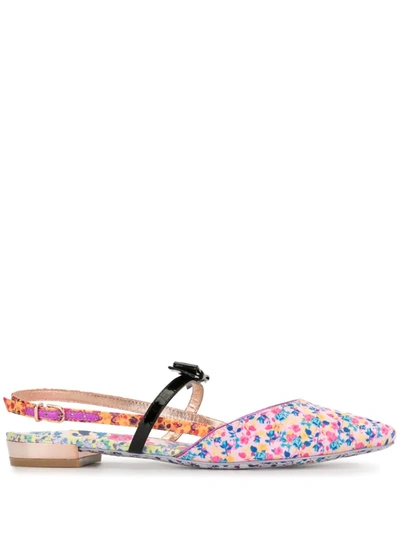 Sophia Webster Laurellie Floral-print Satin And Patent-leather Slingback Point-toe Flats In Pink