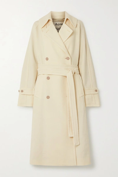 Acne Studios Oversized Belted Double-breasted Wool-twill Coat In Cream