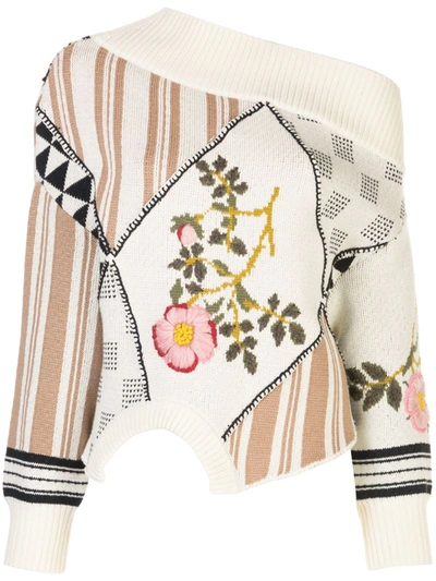 Monse Upside Down Patchwork Embroidered Intarsia Cotton Sweater In Multicoloured