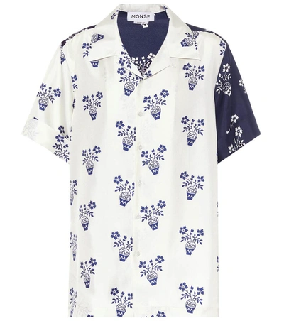 Monse Flower Pot Paneled Printed Silk-twill Shirt In Midnight Linen