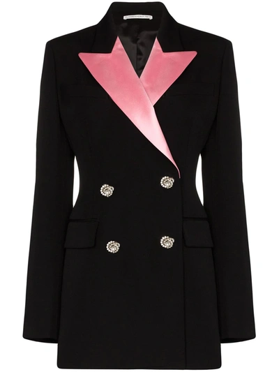 Alessandra Rich Double-breasted Crystal-embellished Wool-crepe Blazer In Black