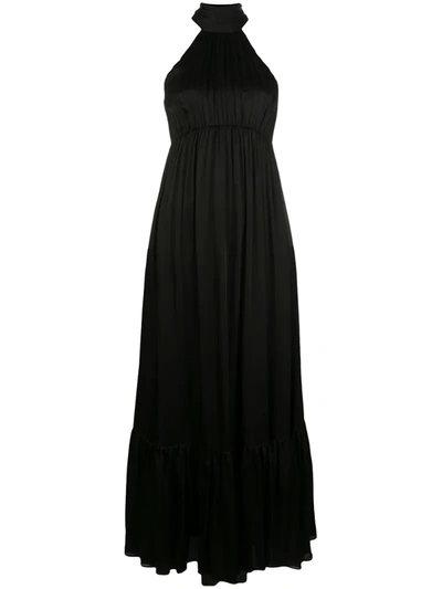 Zimmermann Gathered Silk-satin Halterneck Maxi Dress In Black