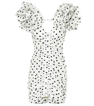 Alessandra Rich Ruffled Ruched Polka-dot Silk-taffeta Mini Dress In White