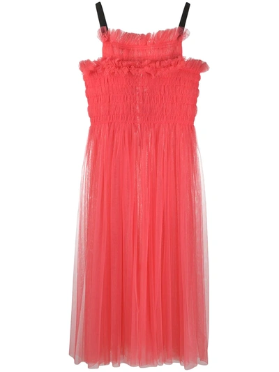 Molly Goddard Grosgrain-trimmed Shirred Tulle Midi Dress In Bright Pink