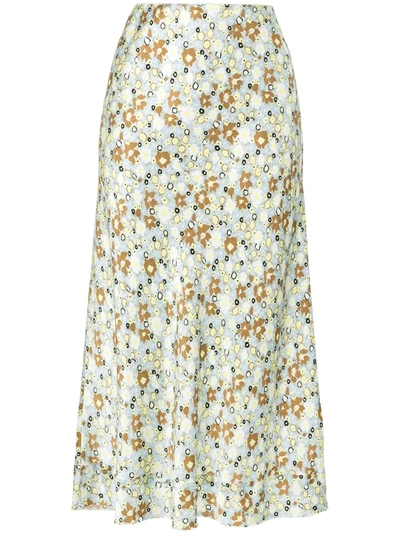 Lee Mathews Bella Floral-print Silk-satin Midi Skirt In Mint