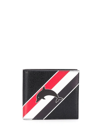 Thom Browne Dolphin Print Leather Billfold Wallet In Black
