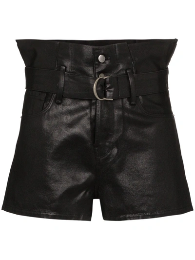 Frame X Imaan Le Bootie Coated Cotton Shorts In Black