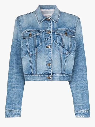 Frame X Imaan Cropped Denim Jacket In Blue