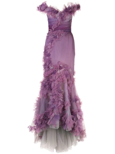 Marchesa Off-the-shoulder Organza 3d Gown In Purple