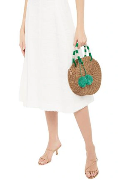 Kayu Pompom-embellished Woven Straw Tote In Green