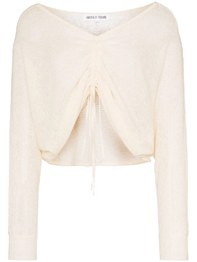 Frame X Imaan Off-the-shoulder Cinched Jumper In White