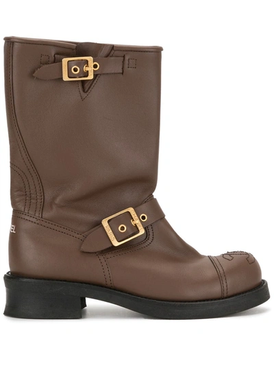 Pre-owned Chanel 1990s Buckle Cc Boots In Brown