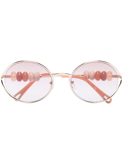 Chloé Beaded Oval-frame Sunglasses In Pink