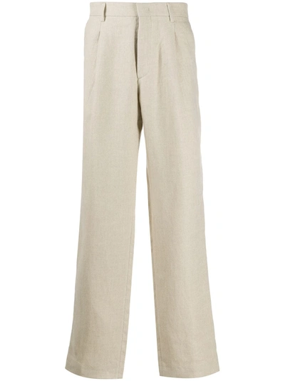 Msgm Pleated-front Straight-leg Trousers In Neutrals