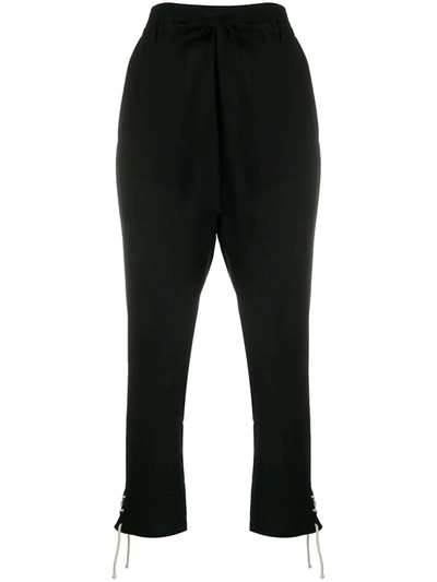 Ann Demeulemeester Cropped Lace-up Wool Tapered Pants In Black