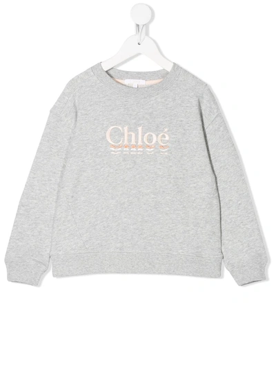 Chloé Teen Embroidered Logo Crew Neck Sweatshirt In Grey