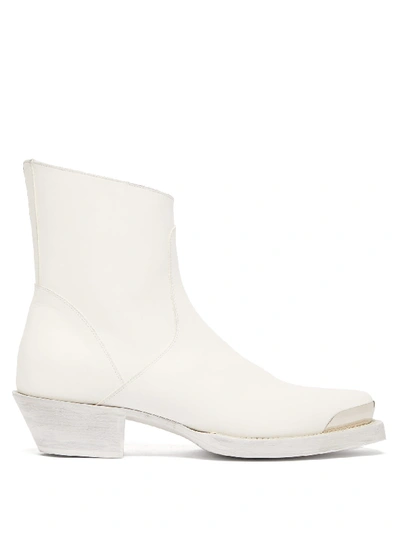 Vetements White Leather Cowboy Boots