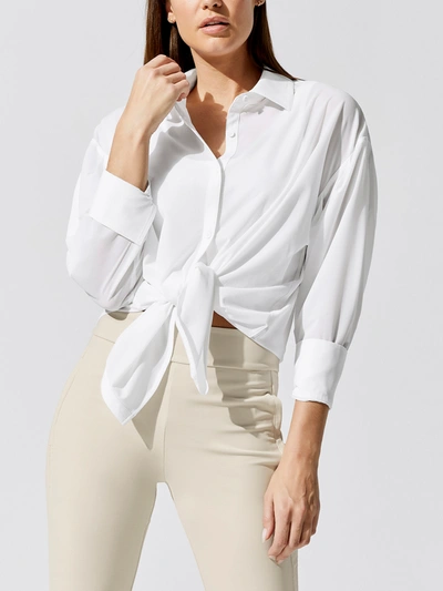 Carbon38 Stretch Sheer Button Up Shirt In White