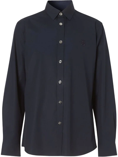 Burberry Embroidered Monogram Shirt In Blue