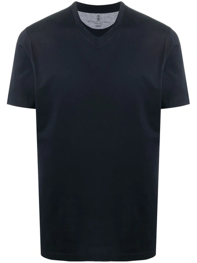 Brunello Cucinelli Navy Blue Cotton Blend Sweat T-shirt