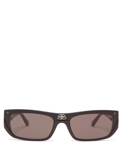 Balenciaga Shield Slim Rectangular Acetate Sunglasses In Black
