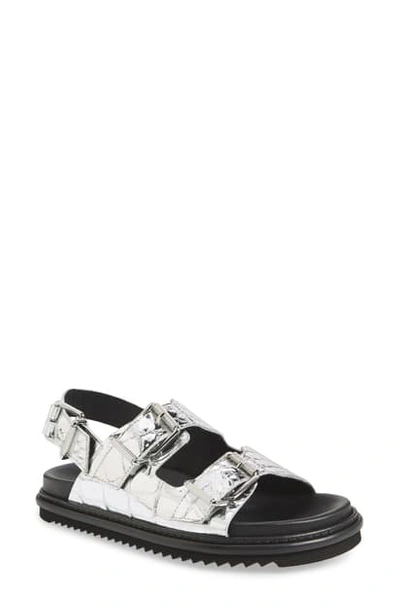 Zadig & Voltaire Crocodile-embossed Slingback Sandals In Silver
