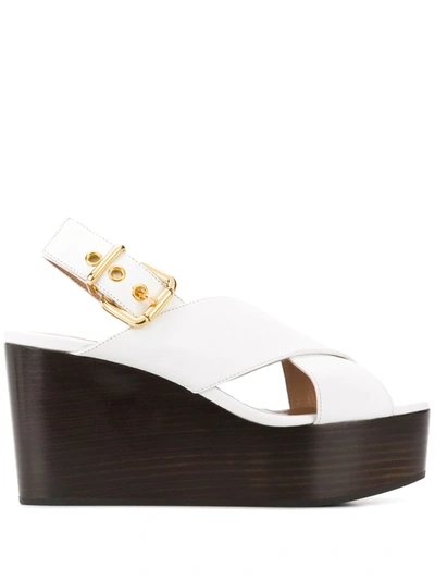 Marni Crossover-strap Leather Slingback Wedge Sandals In White