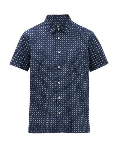 Apc Cippi Geometric-print Cotton-blend Shirt In Marine