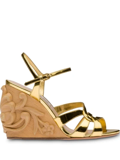 Miu Miu Women's Calzature Donna Strappy Wedge Sandals In Gold
