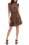1.state Mock Neck Flutter Mini Dress In Black Tan