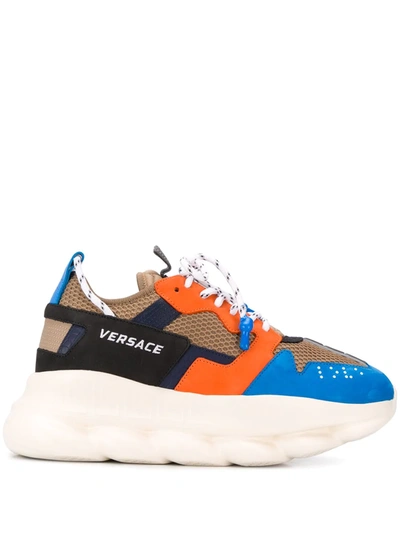 Versace Chain Reaction Low-top Sneakers In Orange,brown,light Blue