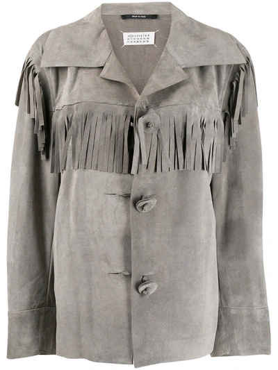 Maison Margiela Single-breasted Suede Jacket With Fringes In Grey