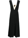 Colville Layered Long Dress With Deep V Neckline In Black