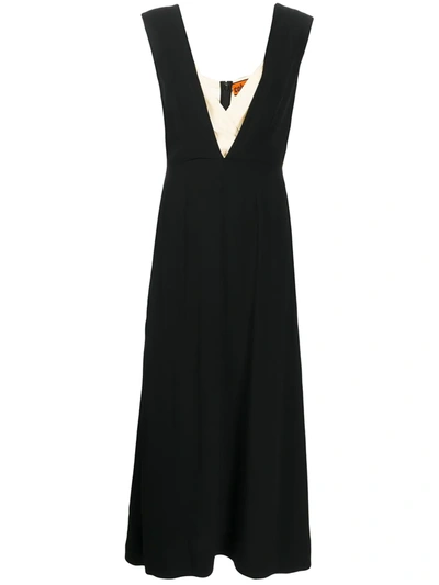 Colville Layered Long Dress With Deep V Neckline In Black