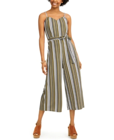 Almost Famous Juniors' Striped Jumpsuit In Olive/black