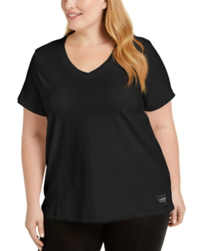 Calvin Klein Performance Plus Size Logo Patch V-neck T-shirt In Black