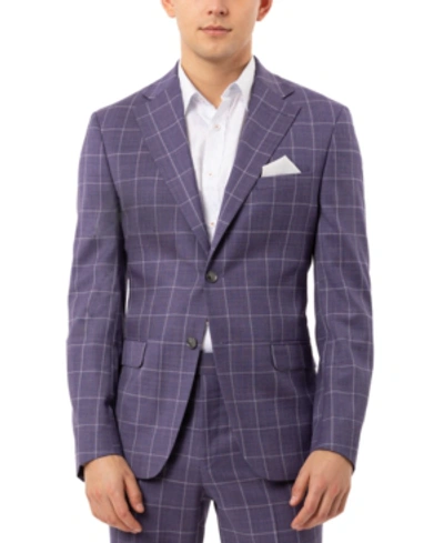 Tallia Men's Slim-fit Stretch Purple Windowpane Suit Separate Jacket