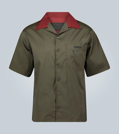 Prada Short-sleeved Camp Collar Shirt With Logo In Green