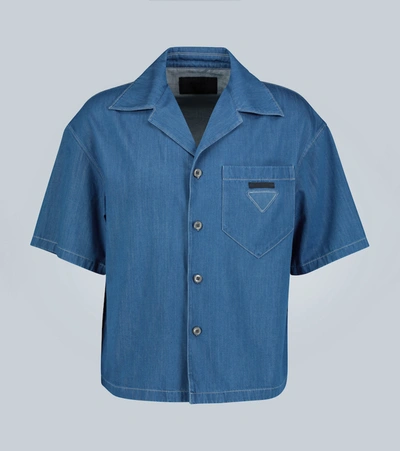Prada Denim Short-sleeve Shirt In Blue