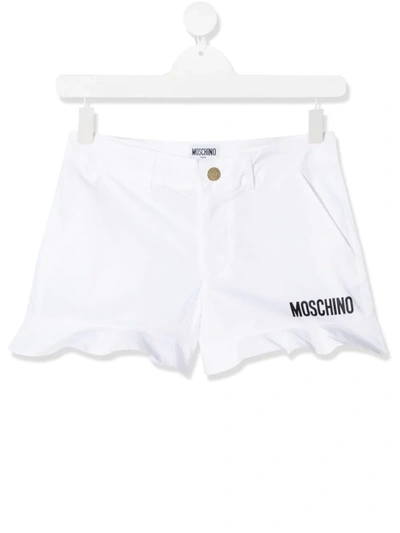 Moschino Teen Ruffle Hem Shorts In White