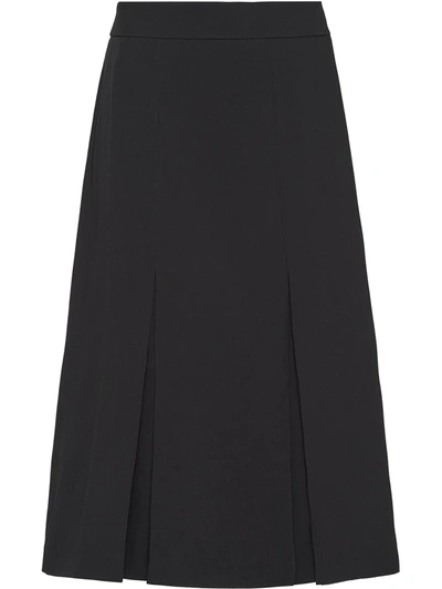 Prada Front Pleat Midi Skirt In Black