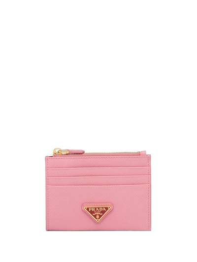 Prada Logo Plaque Zipped Wallet In Pink