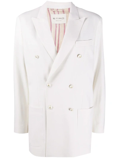 Etro Double Breasted Blazer In White