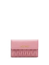 Miu Miu Matelassé Nappa Leather Wallet In Pink