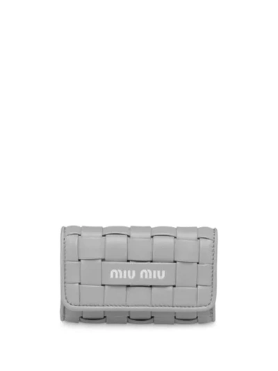 Miu Miu Woven Tri-fold Keyholder In Grey