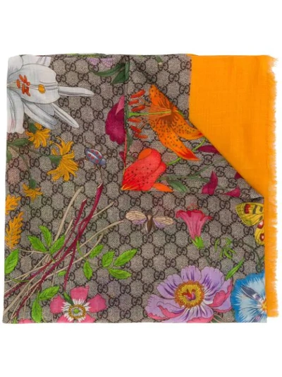 Gucci Flora Print Scarf In Yellow