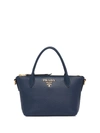 Prada Double Handle Leather Tote Bag In Blue