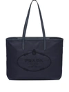 Prada Embroidered Logo Tote Bag In Blue