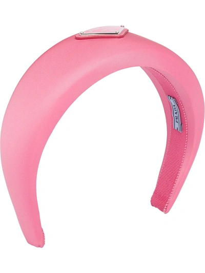 Prada Logo Plaque Chunky Headband In Begonia Pink